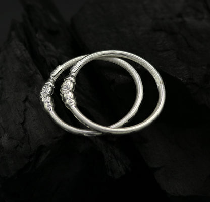 Sterling silver bangle bracelet featuring a vintage crocodile face design, unisex tribal jewelry for newborns by TRIBAL ORNAMENTS.