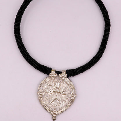 Vintage design handmade solid silver ethnic fabulous tribal deity god Bheruji pendant necklace ethnic jewelry from Rajasthan India osn07 - TRIBAL ORNAMENTS