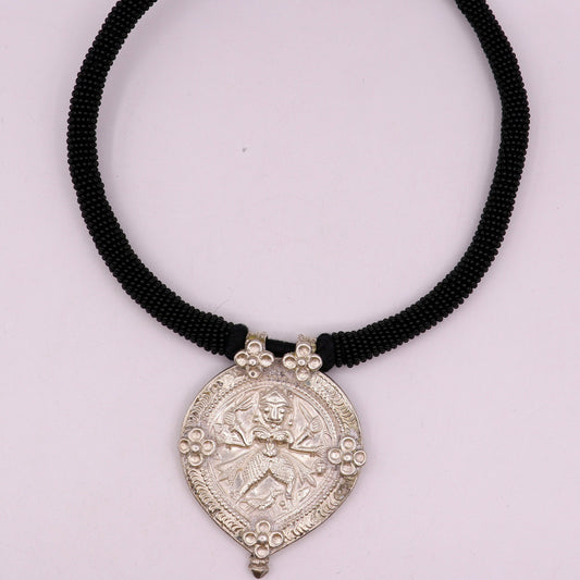 Vintage design handmade solid silver ethnic fabulous tribal deity god Bheruji pendant necklace ethnic jewelry from Rajasthan India osn07 - TRIBAL ORNAMENTS