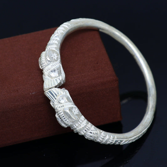 Vintage design handmade Solid silver men's bangle bracelet adjustable kada solid crocodile face tribal design bangle gifting kada nssk441 - TRIBAL ORNAMENTS