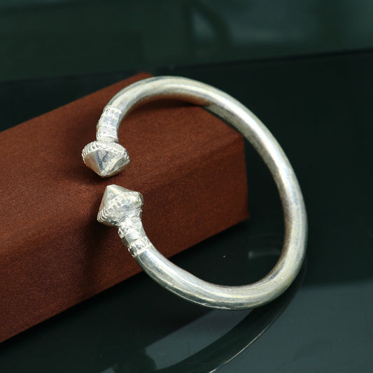 Vintage design handmade Solid silver men's plain bangle bracelet adjustable kada solid tribal design bangle gifting kada nssk439 - TRIBAL ORNAMENTS