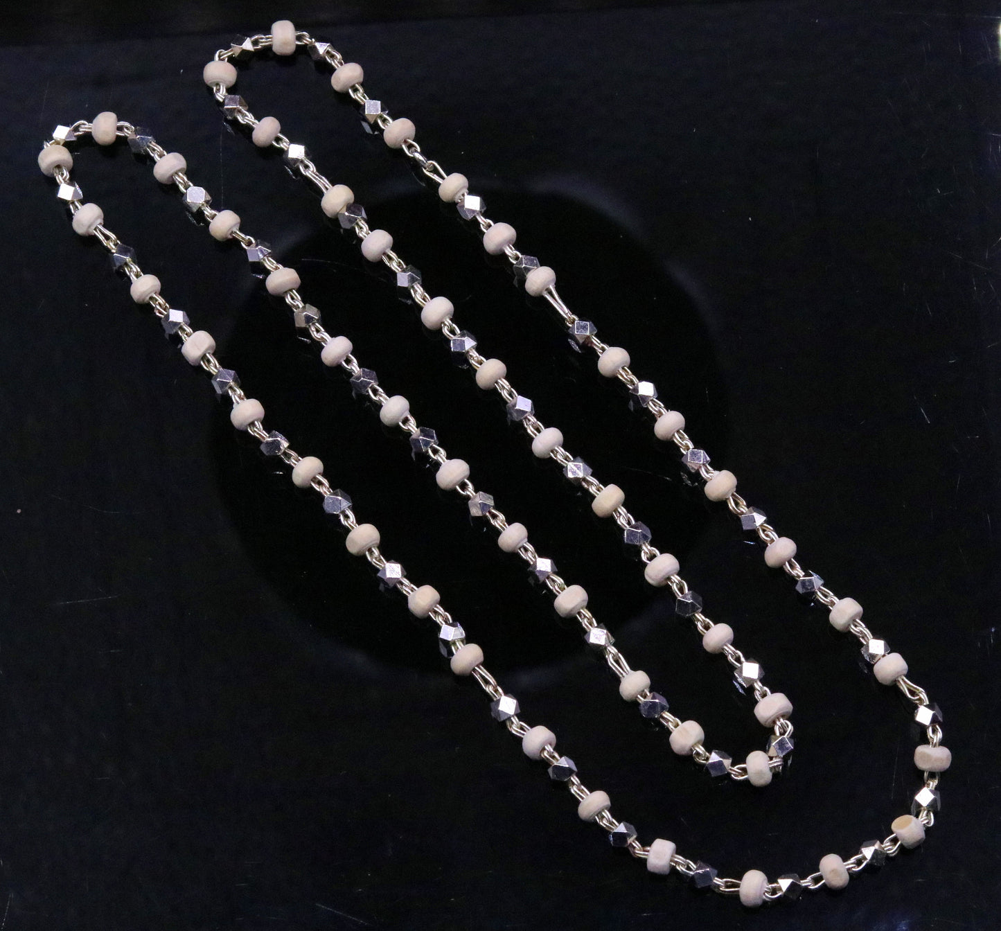 Vintage design handmade Sterling silver chain necklace fabulous Basil Rosary beads solid silver chain for meditation ch59 - TRIBAL ORNAMENTS