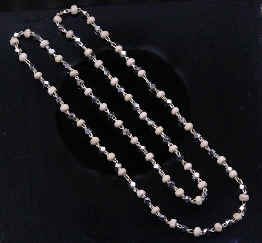 Vintage design handmade Sterling silver chain necklace fabulous Basil Rosary beads solid silver chain for meditation ch59 - TRIBAL ORNAMENTS