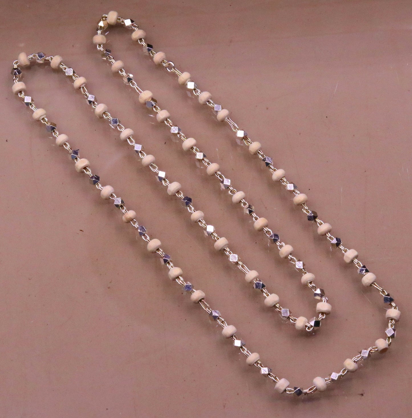 Vintage design handmade Sterling silver chain necklace fabulous Basil Rosary beads solid silver chain for meditation ch59 - TRIBAL ORNAMENTS