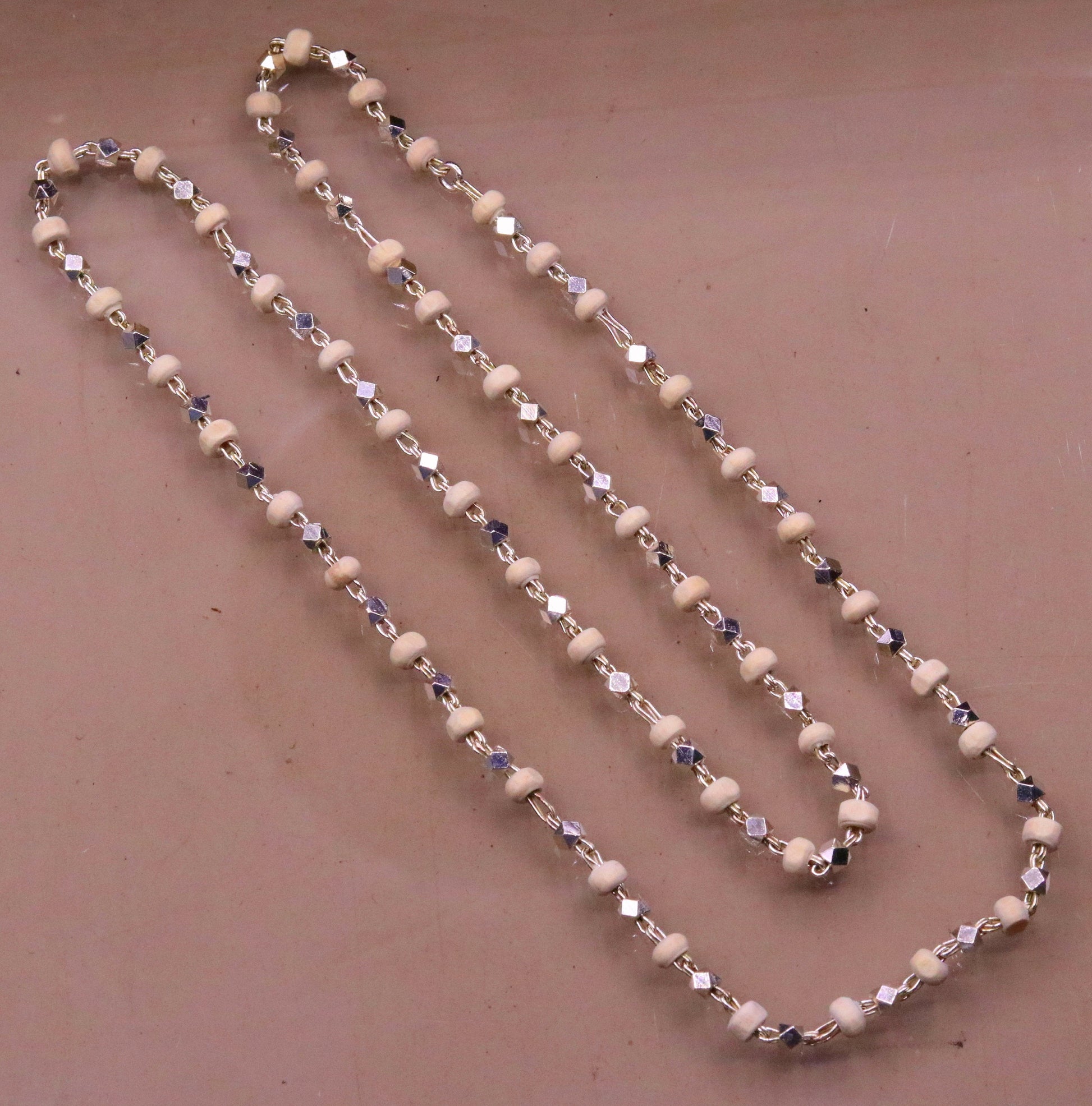 Vintage design handmade Sterling silver chain necklace fabulous Basil Rosary beads solid silver chain for meditation ch59 - TRIBAL ORNAMENTS