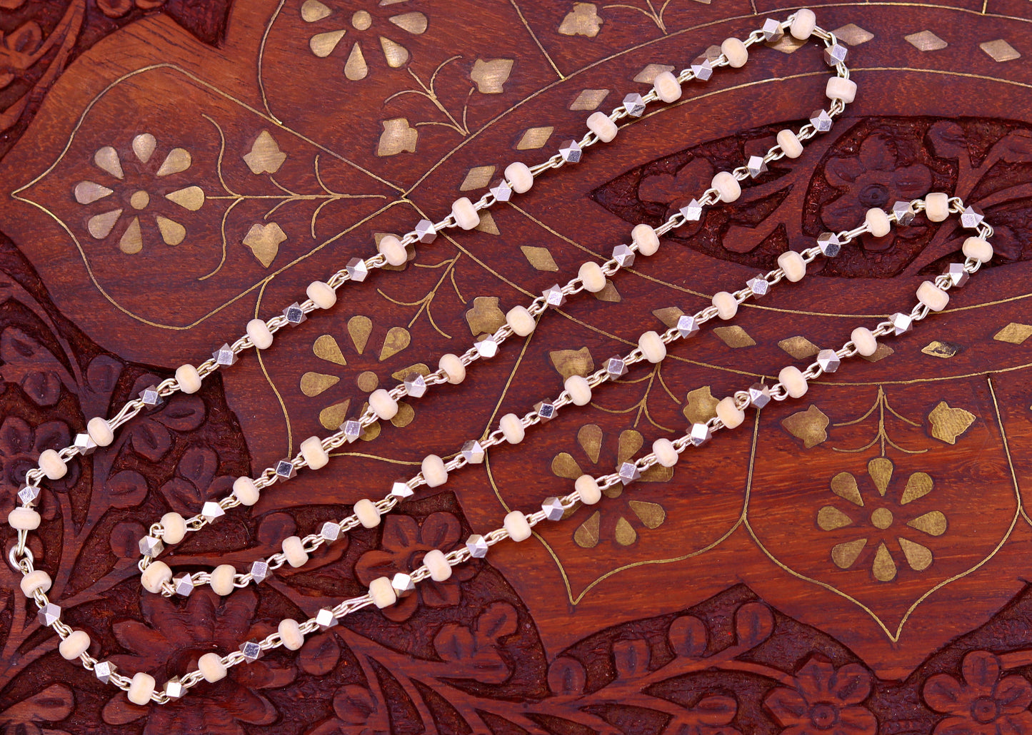 Vintage design handmade Sterling silver chain necklace fabulous Basil Rosary beads solid silver chain for meditation ch59 - TRIBAL ORNAMENTS