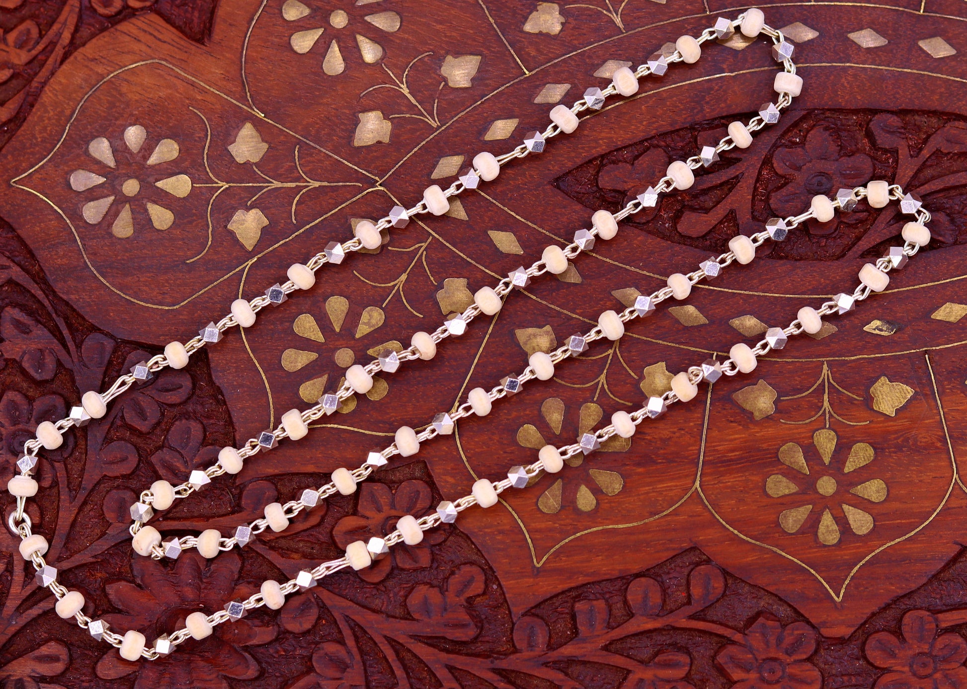 Vintage design handmade Sterling silver chain necklace fabulous Basil Rosary beads solid silver chain for meditation ch59 - TRIBAL ORNAMENTS