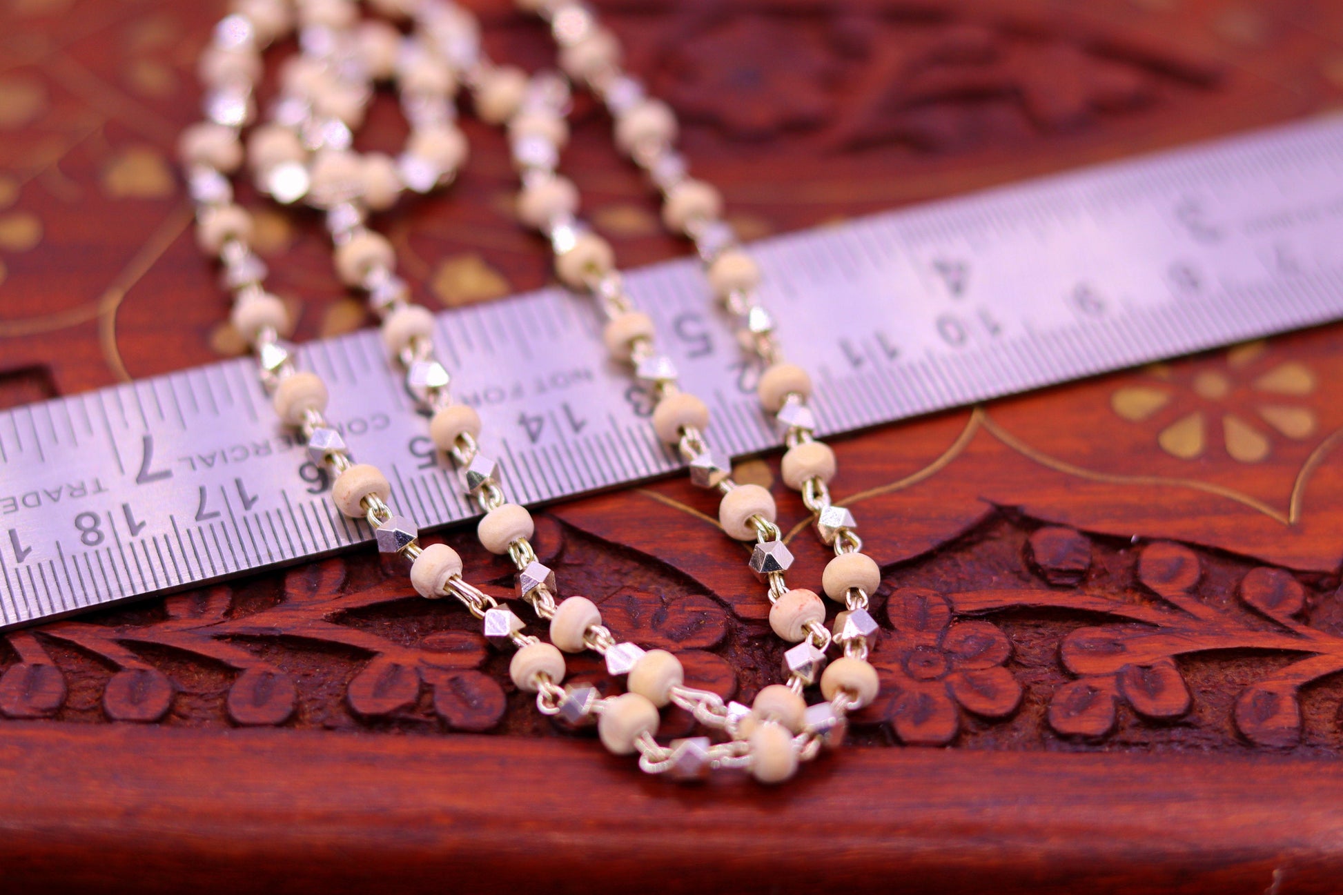 Vintage design handmade Sterling silver chain necklace fabulous Basil Rosary beads solid silver chain for meditation ch59 - TRIBAL ORNAMENTS