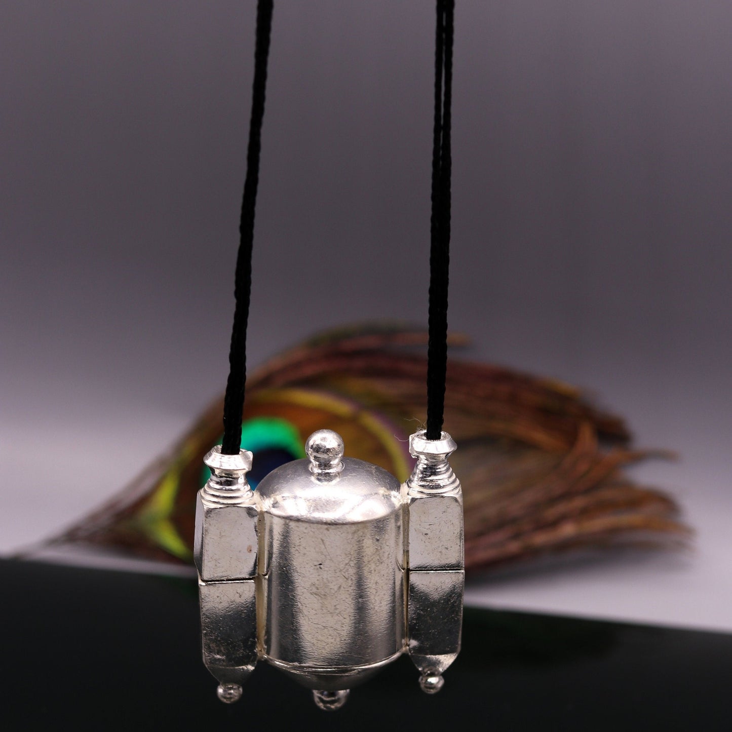 Vintage sterling silver Lord Shiva Lingam box pendant from Tribal Ornaments, featuring intricate tribal design and handcrafted details.