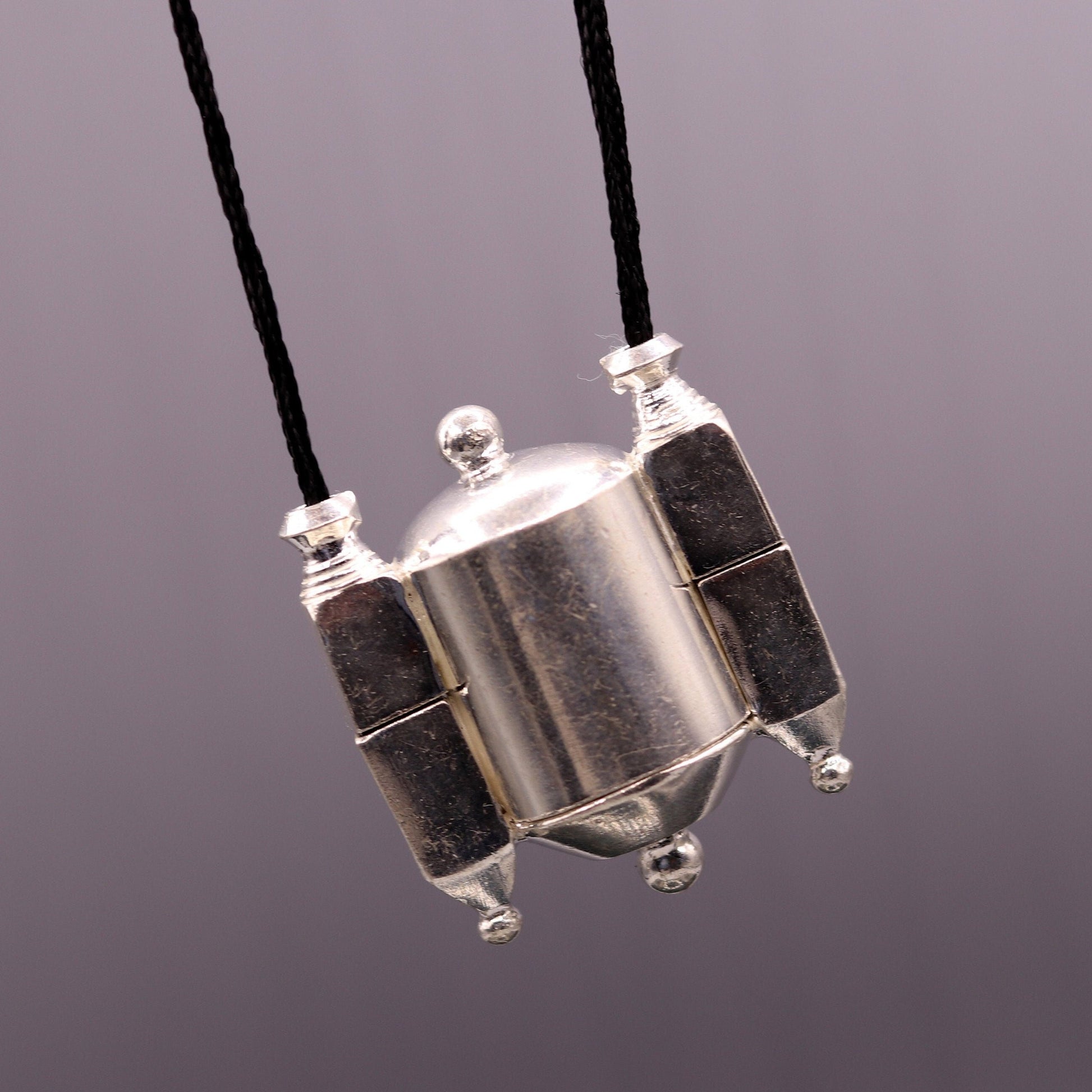 Vintage sterling silver Lord Shiva Lingam box pendant, tribal jewelry with intricate handmade tribal design.