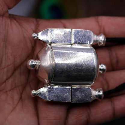 Vintage sterling silver Lord Shiva Lingam box pendant by TRIBAL ORNAMENTS, featuring tribal design and intricate craftsmanship.