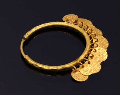 Vintage handmade 22KT yellow gold hoop earrings by TRIBAL ORNAMENTS, traditional tribal jewelry from Rajasthan, India.