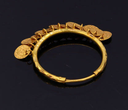Vintage handmade 22KT yellow gold hoop earrings by TRIBAL ORNAMENTS, traditional tribal jewelry from Rajasthan, India.