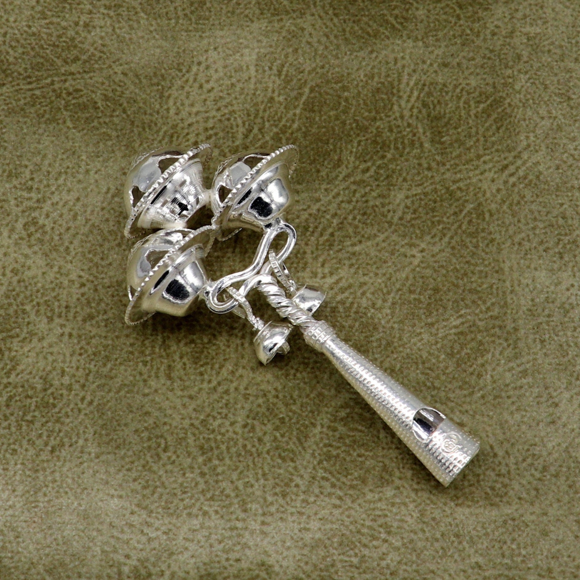 Vintage antique style handmade design new born baby gifting bells toy, baby krishna gifting toy, silver whistle, silver article su191 - TRIBAL ORNAMENTS