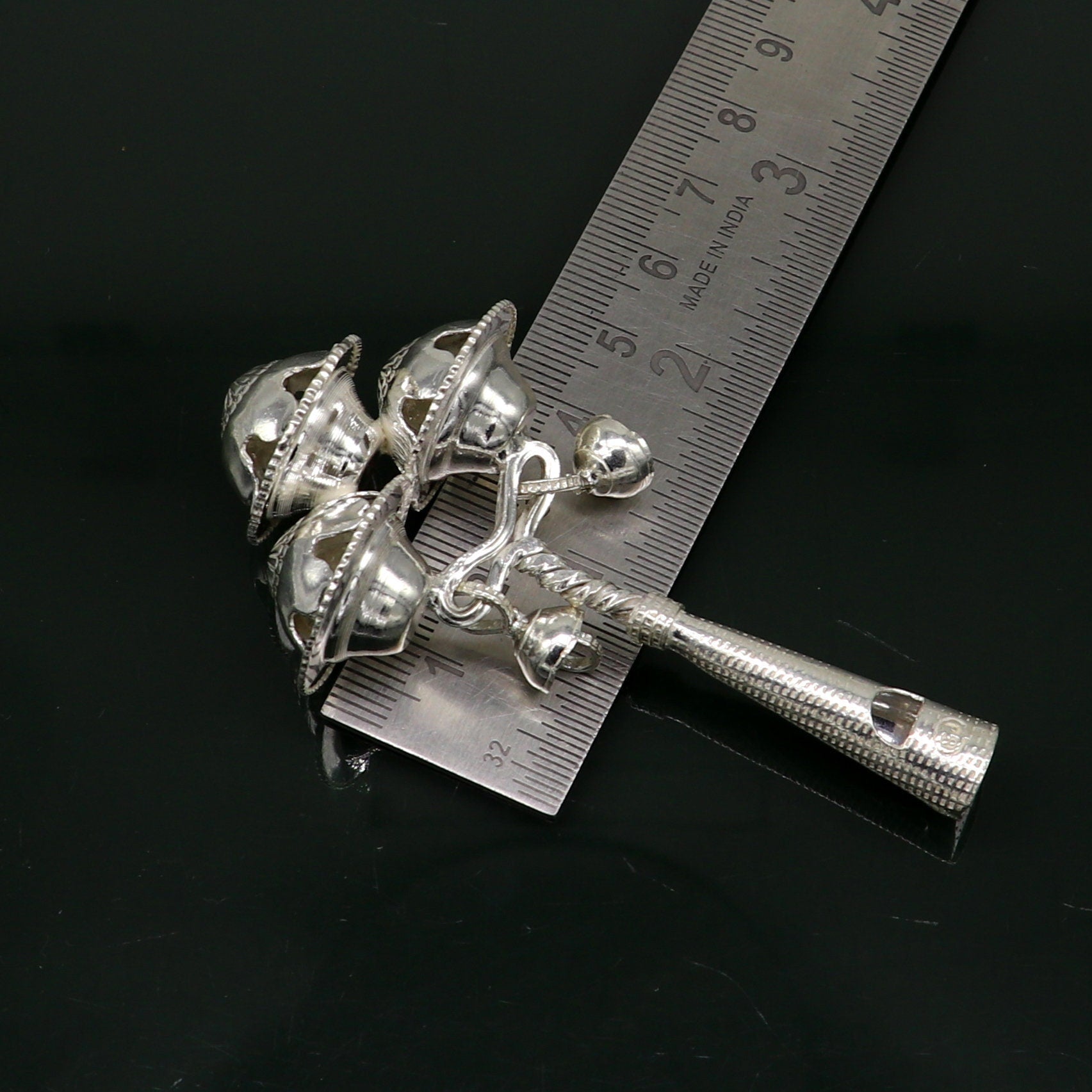Vintage antique style handmade design new born baby gifting bells toy, baby krishna gifting toy, silver whistle, silver article su191 - TRIBAL ORNAMENTS