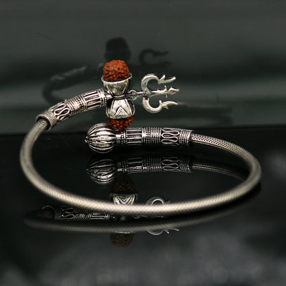 Vintage design pure 925 silver fabulous customized lord shiva bangle bracelet, excellent trident trishul rudraksha unisex jewelry nsk344 - TRIBAL ORNAMENTS