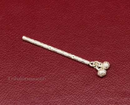 Vintage design small flute Solid silver handmade idol krishna flute, silver bansuri, laddu gopala flute, little krishna flute puja art su504 - TRIBAL ORNAMENTS