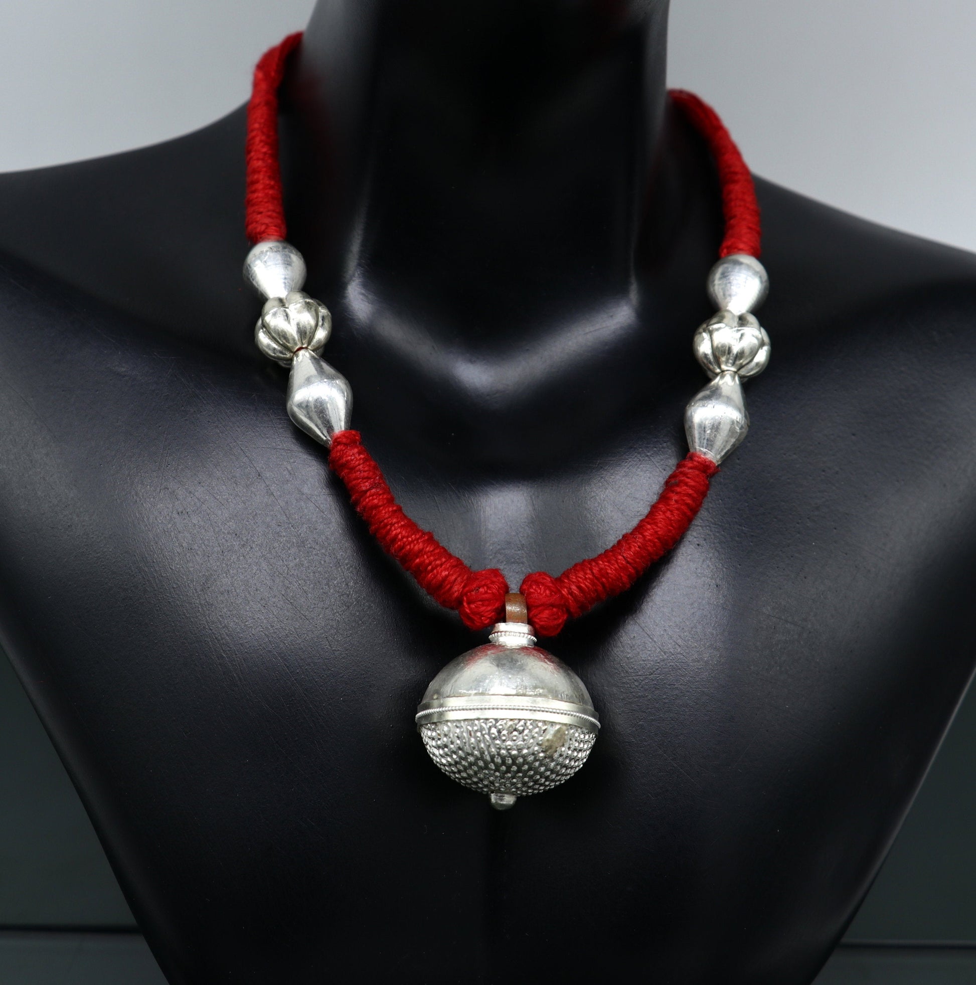 Vintage design solid silver choker necklace from Tribal Ornaments, traditional tribal jewelry set with intricate patterns for belly dance accessories.