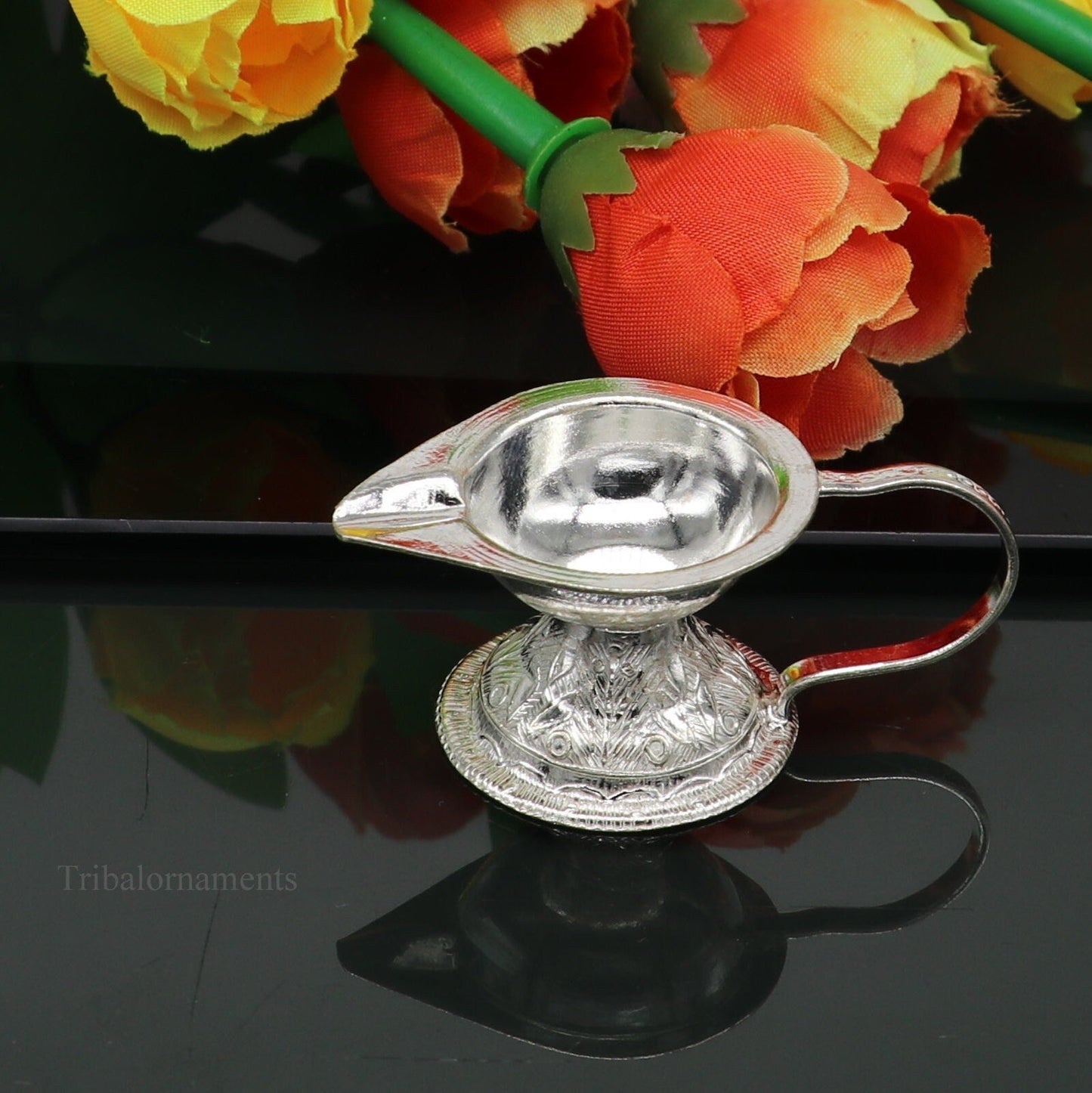 Vintage design Solid silver handmade kappor dani , silver temple utensils, silver diya, deepak, silver single joth kapoor Aarti art su412 - TRIBAL ORNAMENTS