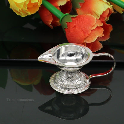 Vintage design Solid silver handmade kappor dani , silver temple utensils, silver diya, deepak, silver single joth kapoor Aarti art su412 - TRIBAL ORNAMENTS