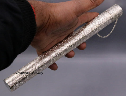 Vintage design solid sterling silver handmade incense stick box , agarbatti box container home temple jewelry a04 - TRIBAL ORNAMENTS