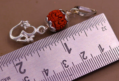 Sterling silver Aum mantra pendant with natural rudraksha beads, lightweight unisex jewelry from Tribal Ornaments.