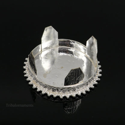 Vintage design Sterling silver handmade customize small round shape table/bazot/chouki, excellent home puja utensils temple art su429 - TRIBAL ORNAMENTS