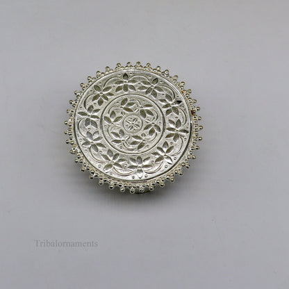Vintage design Sterling silver handmade customize small round shape table/bazot/chouki, excellent home puja utensils temple art su429 - TRIBAL ORNAMENTS