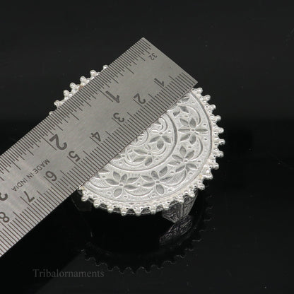 Vintage design Sterling silver handmade customize small round shape table/bazot/chouki, excellent home puja utensils temple art su429 - TRIBAL ORNAMENTS