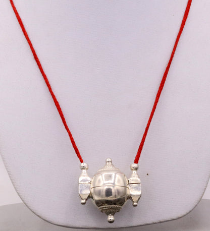 Vintage tribal silver Shiva Lingam box amulet pendant with engraved design, traditional tribal jewelry and prayer box.