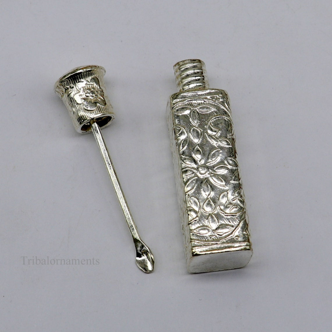 Vintage floral design royal bridal queen 925 sterling silver trinket box, container box, sindur/kumkum box, Vermilion bridal art stb196 - TRIBAL ORNAMENTS