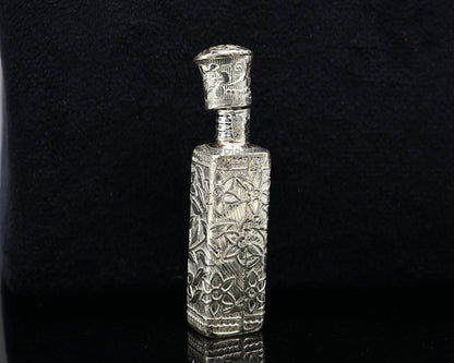 Vintage floral design royal bridal queen 925 sterling silver trinket box with intricate patterns, used for sindur or kumkum storage.