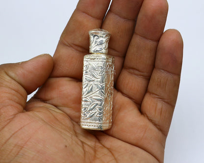 Vintage floral design sterling silver bridal trinket box with intricate royal queen motifs, ideal for sindur or kumkum storage.