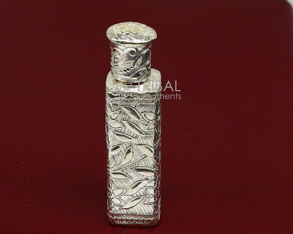 Vintage floral design royal bridal Queen 925 sterling silver trinket box, decorative container for sindur or kumkum.