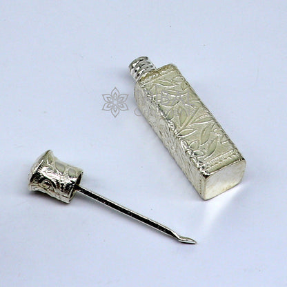 Vintage floral design royal bridal 925 sterling silver trinket box for sindur or kumkum, featuring intricate craftsmanship and floral details.