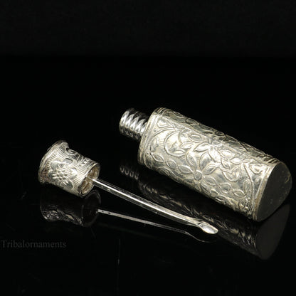 Vintage floral design royal bridal queen style sterling silver trinket box, container box, sindur/kumkum box, Vermilion bridal art stb258 - TRIBAL ORNAMENTS