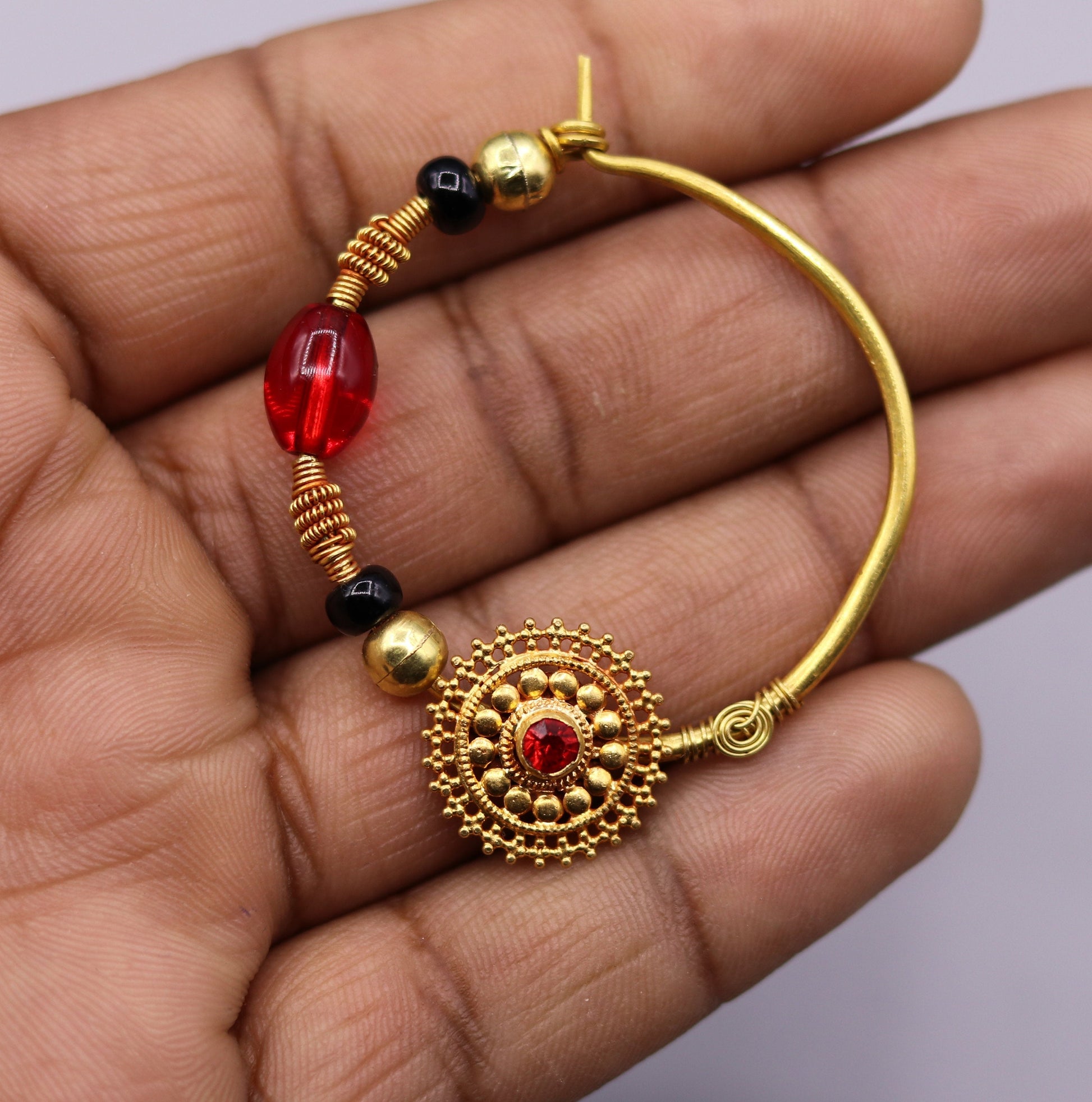 Vintage handmade 20kt yellow gold fabulous queen jodha nath nose ring indian tribal wedding jewelry for looking queen bridal jewelry - TRIBAL ORNAMENTS