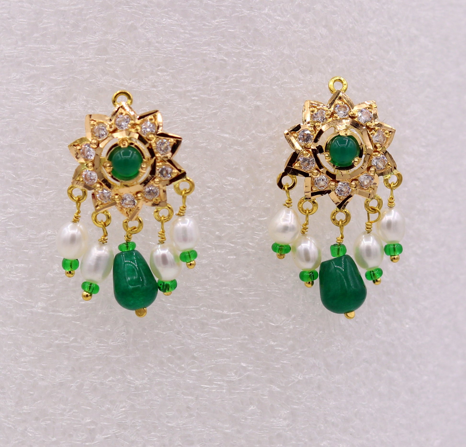 Vintage handmade 22karat yellow gold punjabi necklace with earrings, Fabulous green stone pearl necklace set wedding jewelry - TRIBAL ORNAMENTS