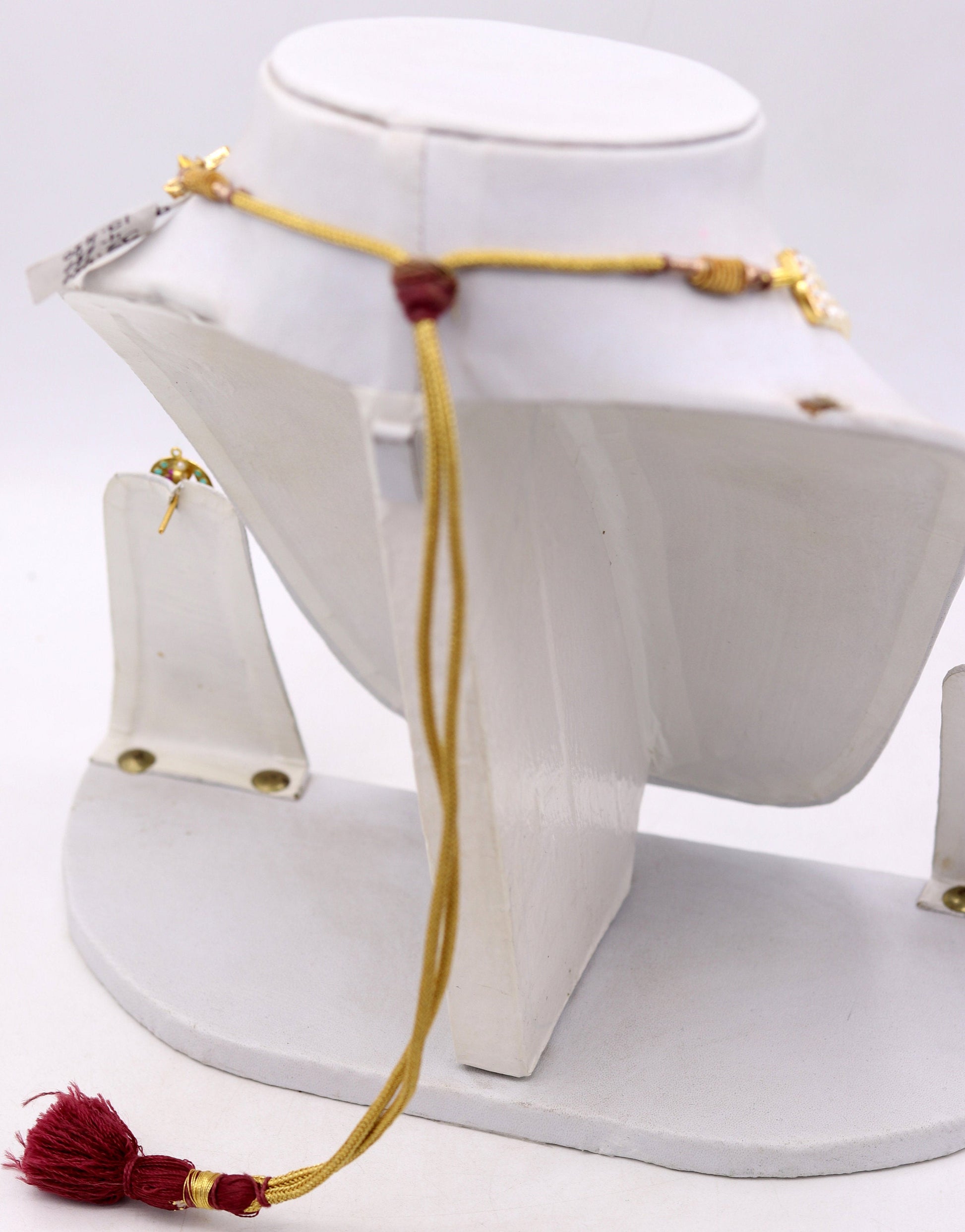 Vintage handmade 22karat yellow gold punjabi necklace with earrings, Fabulous green stone pearl necklace set wedding jewelry - TRIBAL ORNAMENTS