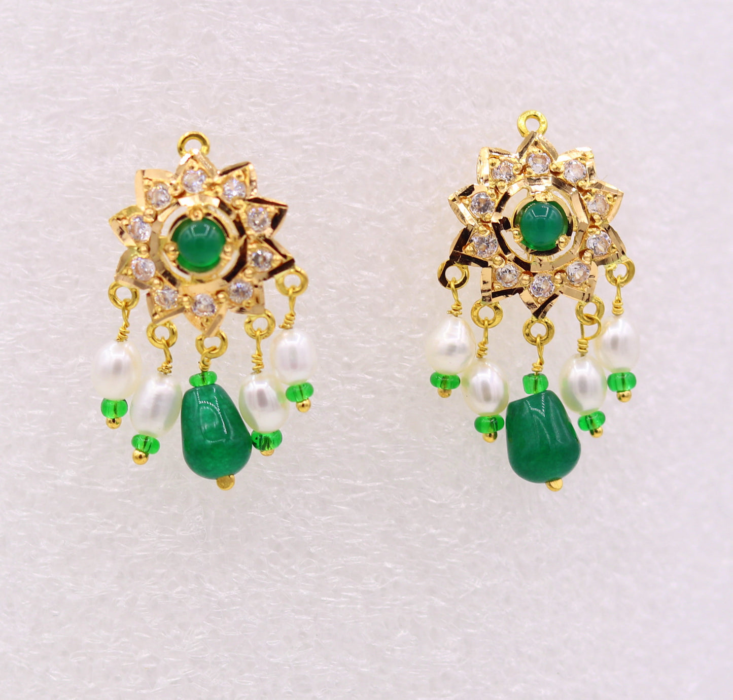 Vintage handmade 22karat yellow gold punjabi necklace with earrings, Fabulous green stone pearl necklace set wedding jewelry - TRIBAL ORNAMENTS