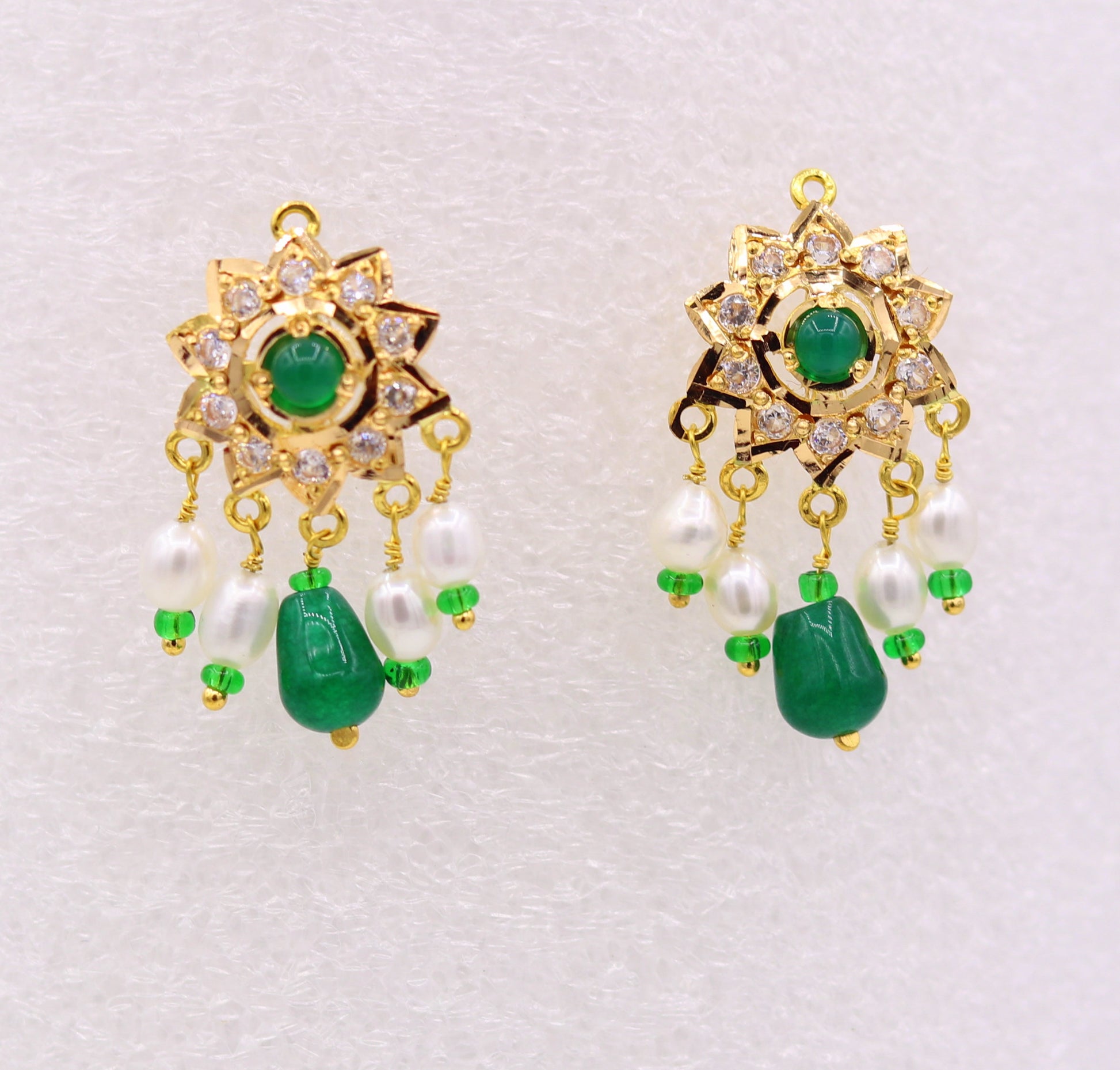 Vintage handmade 22karat yellow gold punjabi necklace with earrings, Fabulous green stone pearl necklace set wedding jewelry - TRIBAL ORNAMENTS