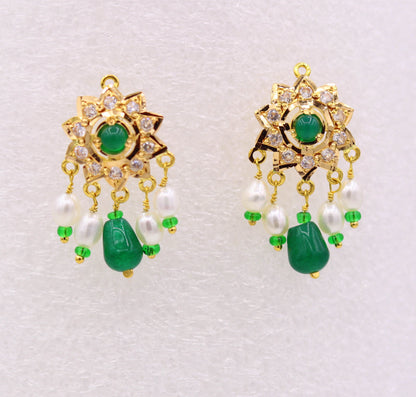 Vintage handmade 22karat yellow gold punjabi necklace with earrings, Fabulous green stone pearl necklace set wedding jewelry - TRIBAL ORNAMENTS