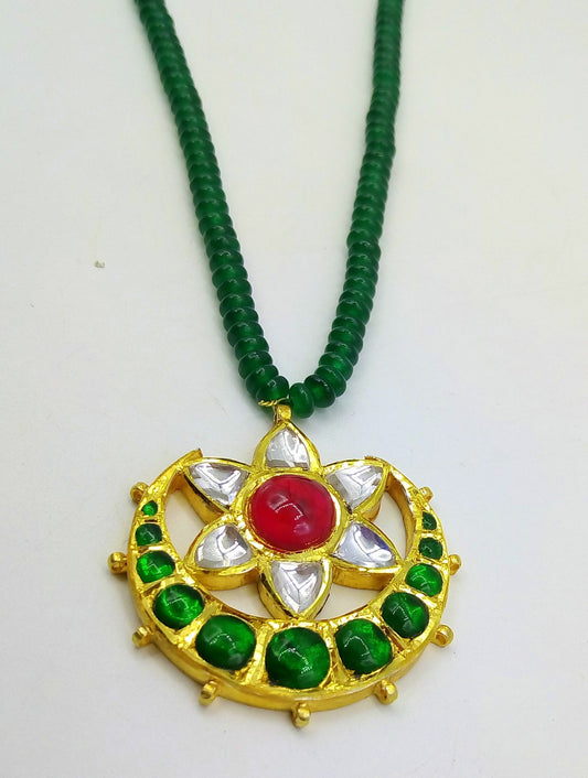 Vintage handmade 22kt yellow gold gorgeous kundan jadau pendant with fabulous color stone indian wedding pendant women's jewelry - TRIBAL ORNAMENTS