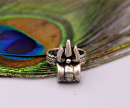 Vintage handmade 925 silver tribal jewelry featuring Lord Shiva Trishul and Damaru shape, adjustable and beautifully customized.