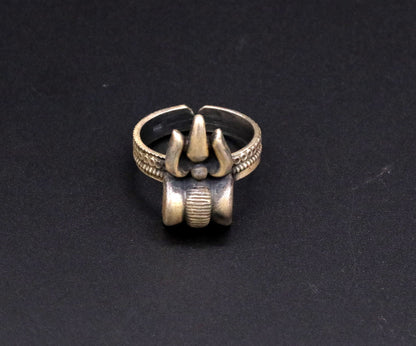Vintage handmade 925 silver tribal jewelry featuring Lord Shiva trishul and damaru shape, adjustable and custom-designed by TRIBAL ORNAMENTS.