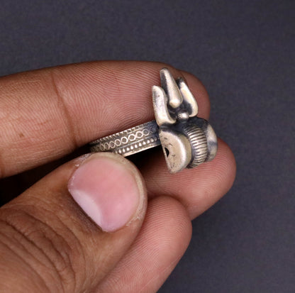 Vintage handmade 925 silver tribal jewelry featuring Lord Shiva Trishul and Damaru shape, adjustable and beautifully customized.