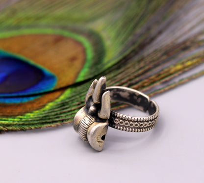 Vintage handmade 925 silver tribal jewelry featuring Lord Shiva trishul and damaru shape, adjustable and uniquely customized.