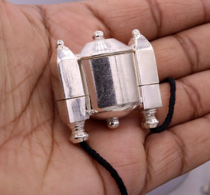 Vintage silver Shiva Lingam box container with tribal pendant design, handmade jewelry from Tribal Ornaments.