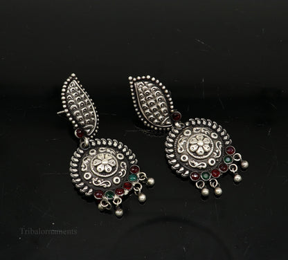 Vintage indian traditional style drop dangle stud earring, Pure 925 sterling silver floral earring best brides gifting wedding jewelry s940 - TRIBAL ORNAMENTS