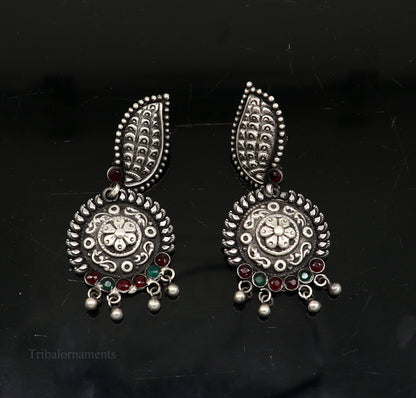Vintage indian traditional style drop dangle stud earring, Pure 925 sterling silver floral earring best brides gifting wedding jewelry s940 - TRIBAL ORNAMENTS